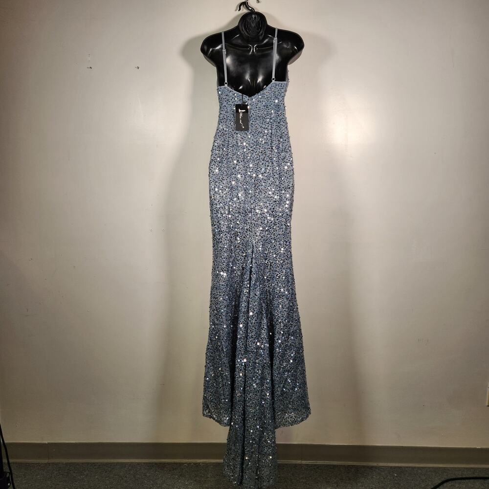 MISS ORD Sequins Mermaid Gown CARTA Womens M Dusty Blue Grey Prom Event Cocktail - Picture 3 of 12